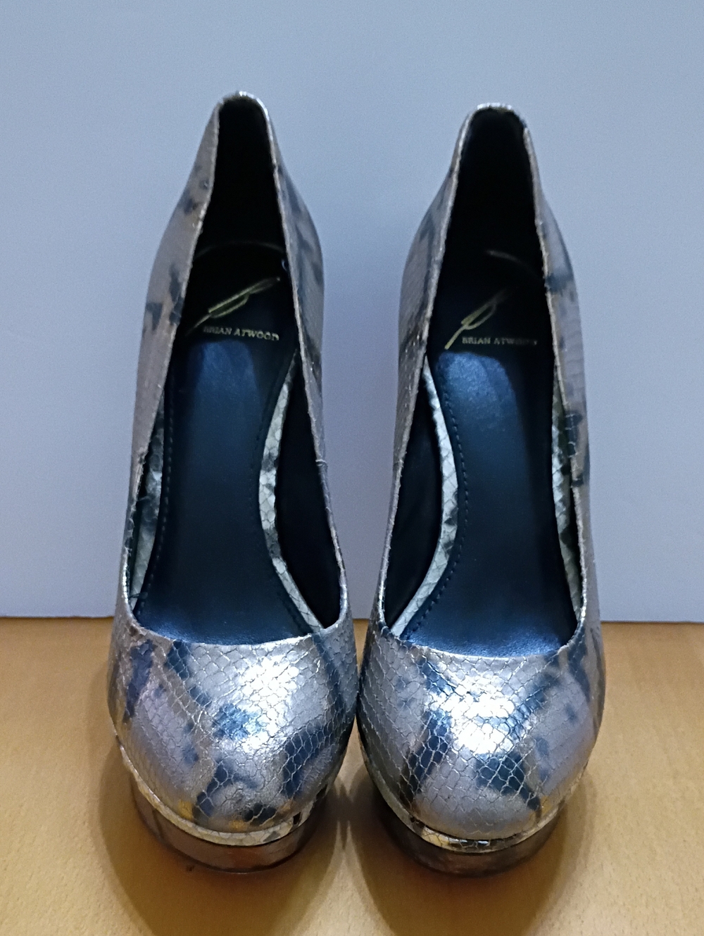 Brian Atwood Gold Python-Effect Platform Pumps - Picture 1 of 6